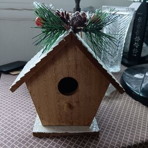 Birdhouse, Rustic, Winter Inspired w/ Pine Acents, Decoration.